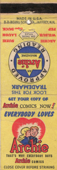Archie Comics vintage matchbook Everybody Loves Archie heart illustration D D Bean Jaffrey NH