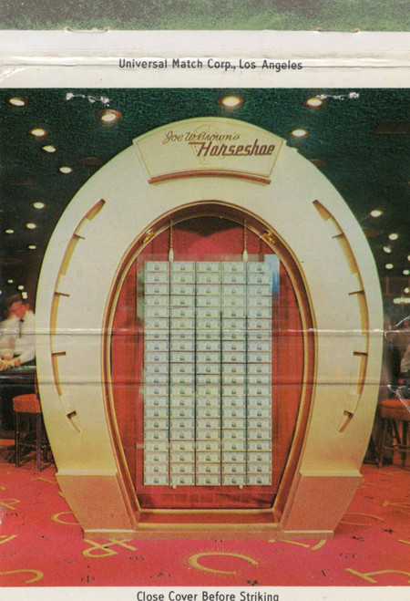 Joe W Browns Horseshoe Club Las Vegas matchcover front showing 1 million dollar cash display