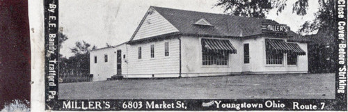 Miller’s Youngstown Ohio restaurant matchbook 6803 Market Street Route 7 building photo