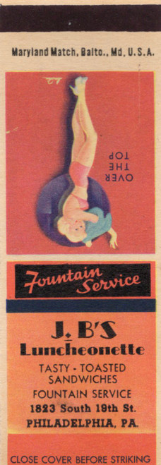 Vintage pin up matchbook Over The Top J Bs Luncheonette Philadelphia