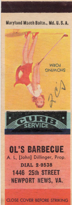 Vintage Courtneys Esso Portsmouth Virginia matchcover with Over The Top pin up artwork