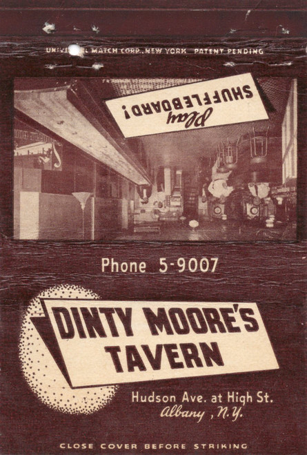 Vintage Dinty Moores Tavern Albany NY matchbook shuffleboard bar interior