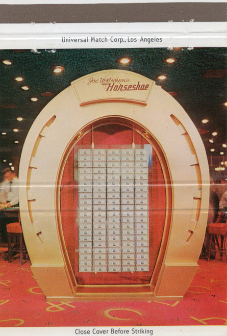 Joe W Browns Horseshoe Club Las Vegas matchcover front showing 1 million dollar cash display