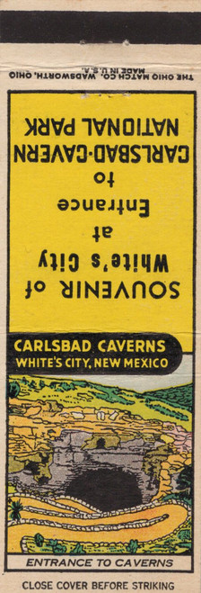 Vintage Carlsbad Caverns Whites City New Mexico matchcover showing scenic entrance illustration