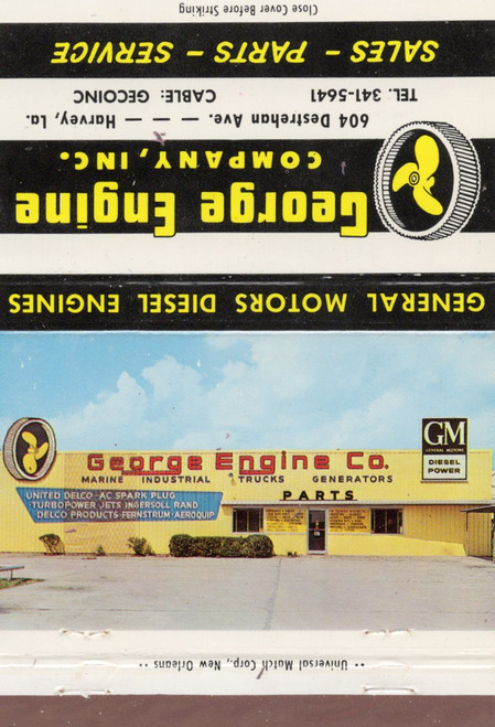 Vintage George Engine Company Harvey Louisiana Matchorama billboard matchcover GM Diesel Delco advertising