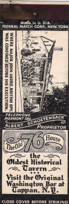 Vintage Old 76 House Tappan NY Federal Match matchcover Revolutionary War tavern George Washington Bar
