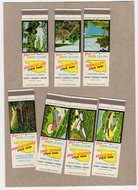 Set of 7 Oklahoma State Park Matchbook Covers Lake Texoma Tenkiller Greenleaf