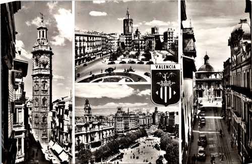 Vintage postcard Valencia Spain multiview city scenes with crest