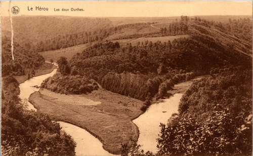 Antique sepia postcard Le Herou Les Deux Ourthes Belgium river valley