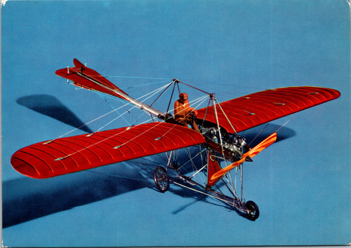 Chrome postcard of 1911 Johnson Monoplane model Smithsonian National Air and Space Museum red wing aircraft