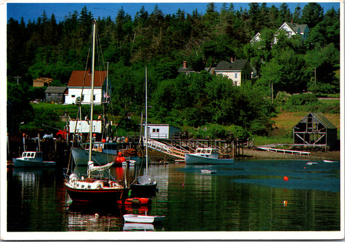 New Harbor Maine fishing boats harbor coastal postcard