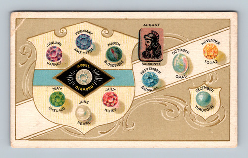 Antique Birthstone Chart Jeweler Trade Card O H Watts Millersburg PA