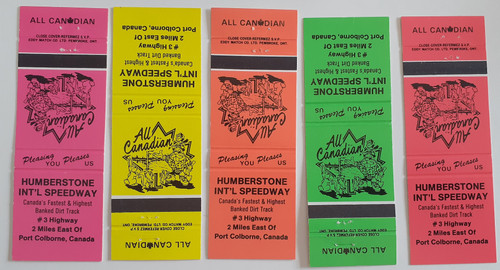 Vintage Humberstone International Speedway matchbook covers set red blue yellow green Canada racing
