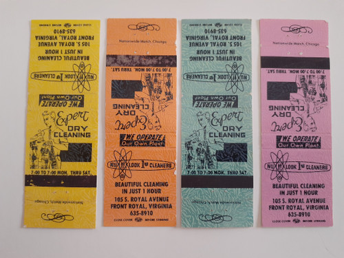 Vintage Nu Look Cleaners matchbook covers Front Royal Virginia color variation set
