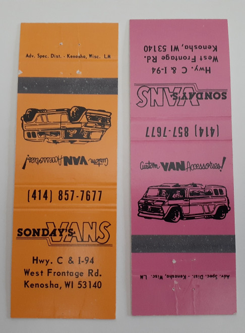 Vintage Sundays Vans Kenosha Wisconsin custom van accessories matchbook covers