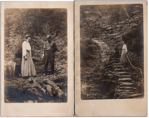RPPC Couple Hiking Woodland Waterfall Stone Steps Photo Postcards Set