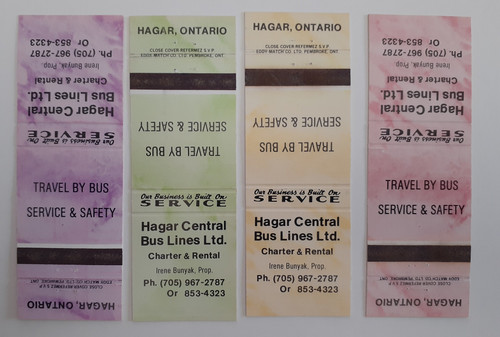 Vintage Hagar Central Bus Lines matchbook cover Hagar Ontario Canada

Back image