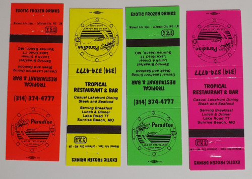 Paradise Tropical Restaurant Lake of the Ozarks Missouri vintage matchbook cover color series