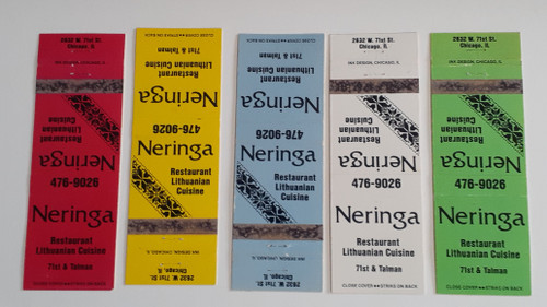 Neringa Lithuanian Restaurant Chicago vintage matchbook cover color set
