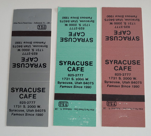 Syracuse Cafe Syracuse Utah vintage matchbook covers color set