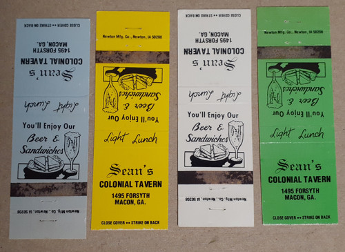 Seans Colonial Tavern Macon Georgia matchbook covers set of four