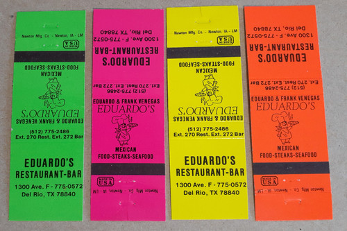 Eduardos Restaurant Bar Del Rio Texas matchbook covers color variations