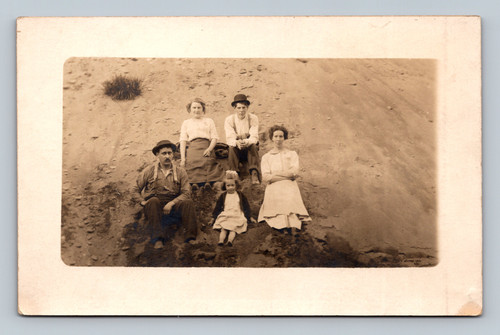 RPPC family group five people child outdoor vintage portrait