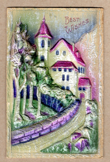 Best Wishes heavy emboss church or castle air brush
