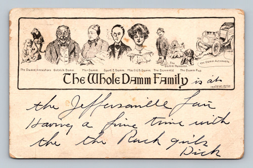 1905 whole dam family comic postcard undivided back humor illustration