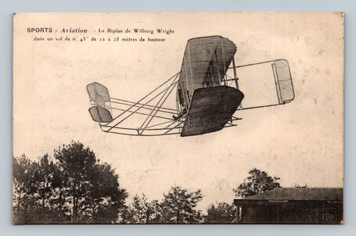 wilbur wright biplane early aviation postcard