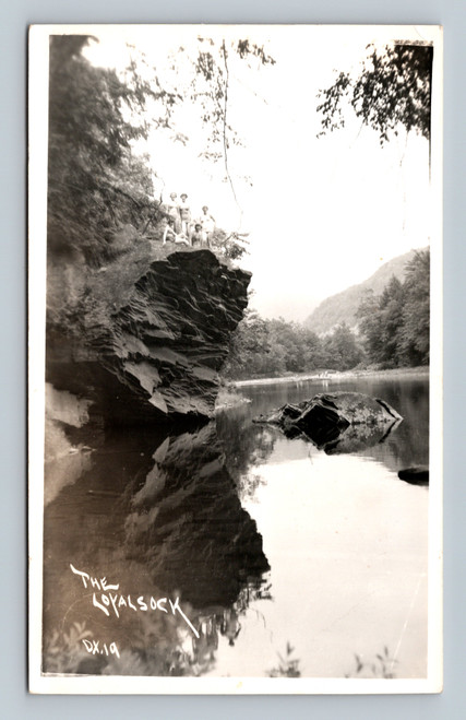 rppc loyalsock pennsylvania creek rock cliff people 1919 real photo postcard