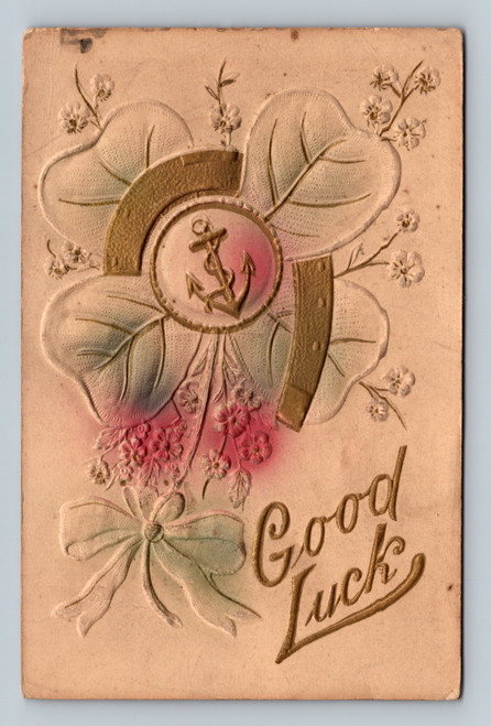 Antique embossed good luck postcard horseshoe anchor front