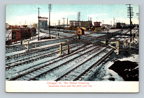 Chicago Grand Crossing railroad yard antique postcard