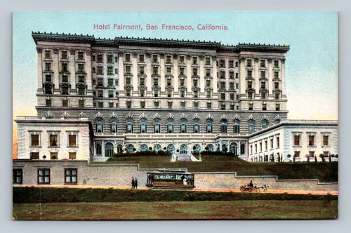 Hotel Fairmont exterior view with trolley in middle