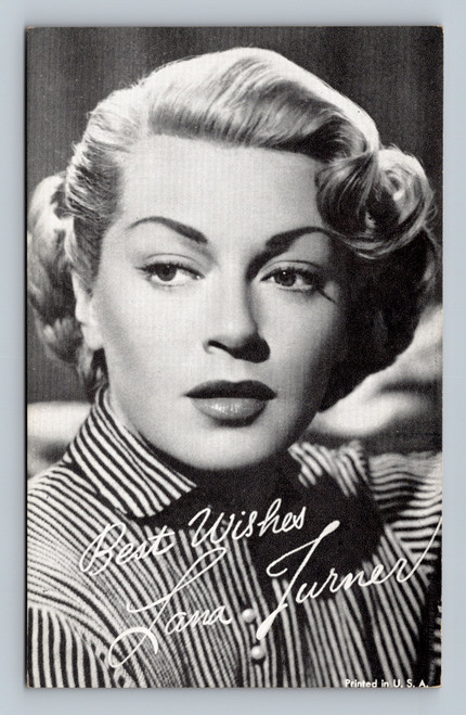 Lana Turner vintage arcade card black and white glamour portrait facsimile signature