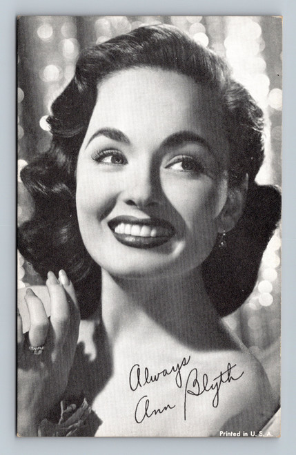 Ann Blyth vintage arcade card black and white glamour portrait facsimile signature