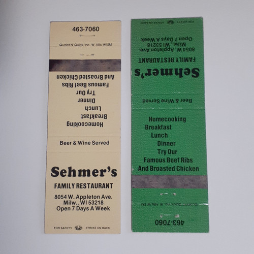 Sehmer's Family Restaurant - green and tan pair