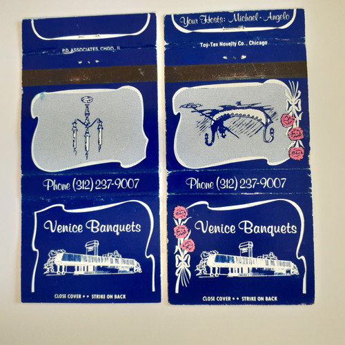 Venice Banquets Chicago matchbook cover blue design