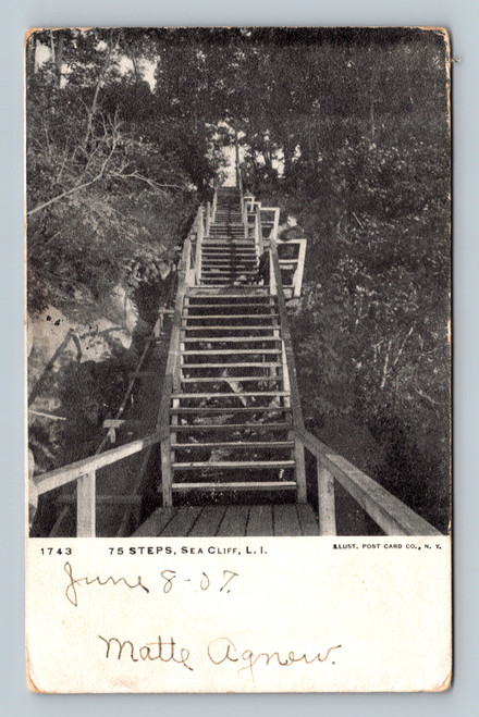Antique postcard 75 Steps Sea Cliff Long Island New York staircase view