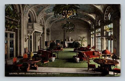 Hotel Oakland lounge interior Oakland California antique postcard