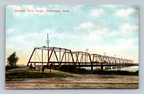 hutchinson kansas arkansas river bridge postcard horse buggy 1910 antique