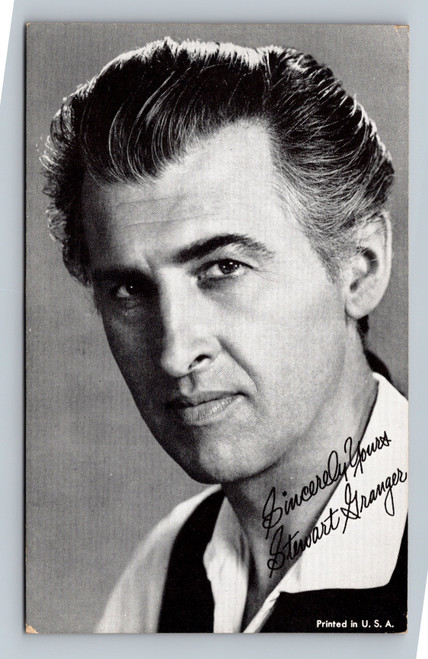 Stewart Granger vintage arcade card black and white actor portrait facsimile signature