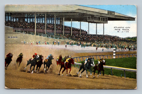 Atlantic City New Jersey race track horse racing 1952 chrome postcard