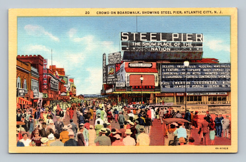 Atlantic City New Jersey Steel Pier boardwalk crowd linen postcard