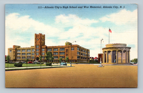 Atlantic City New Jersey High School War Memorial linen postcard