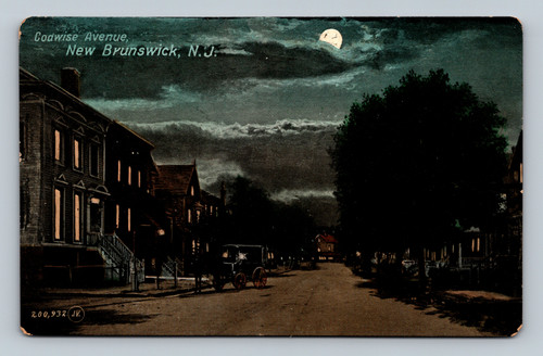 New Brunswick New Jersey Coadwise Avenue night scene moonlight postcard