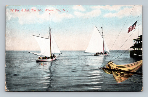 Atlantic City New Jersey sailboats inlet 1909 postcard