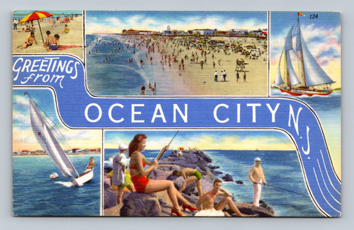 Greetings from Ocean City New Jersey beach crowd multi view postcard