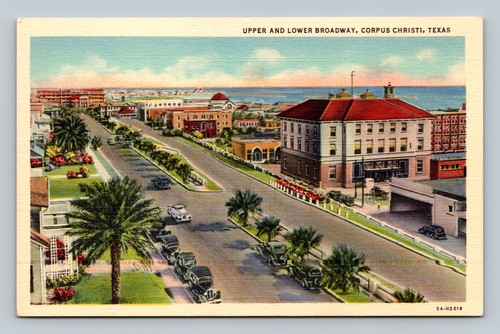 Upper and Lower Broadway Corpus Christi Texas linen postcard vintage city view