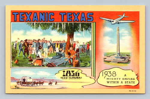 Texanic Texas postcard 1836 San Jacinto 1938 monument linen vintage